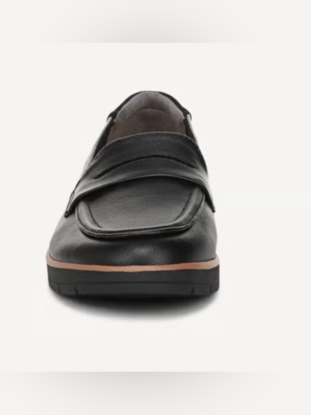Dr. Scholl's Black Leather Penny Loafers with Tan Trim - Picture 6 of 13